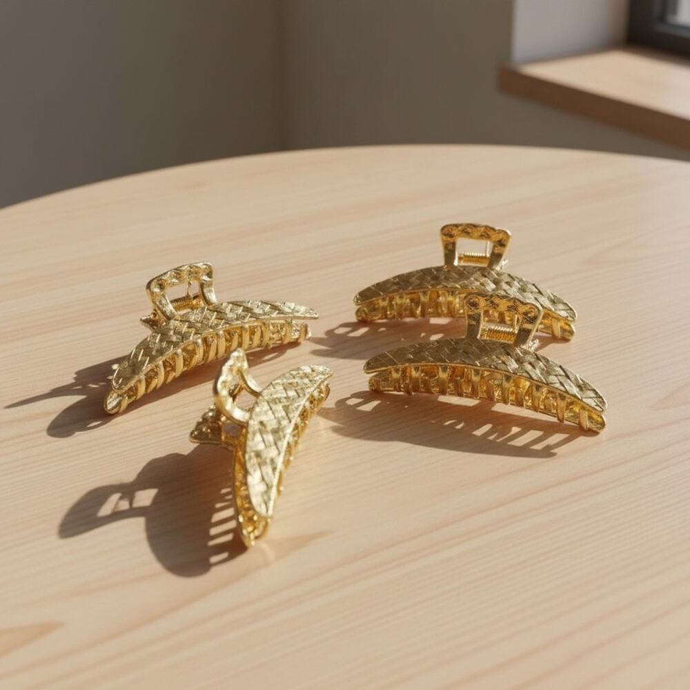 Set of 4 Metal Gold Tone Hair Claw Clips